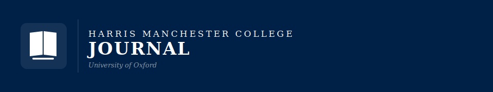 A logo containing an opened book and three line that says 'Harris Manchester College Journal University of Oxford'